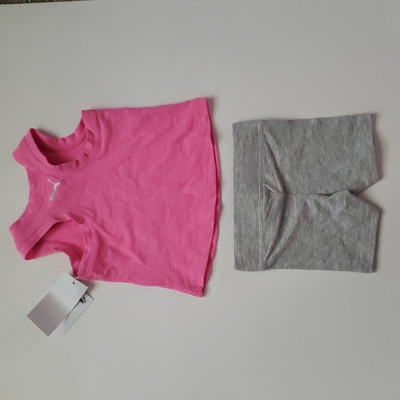 NEW PUMA Baby Girls Tee Short Set Florescent Pink Heather Graphic Racerback 3-6M - Picture 2 of 5